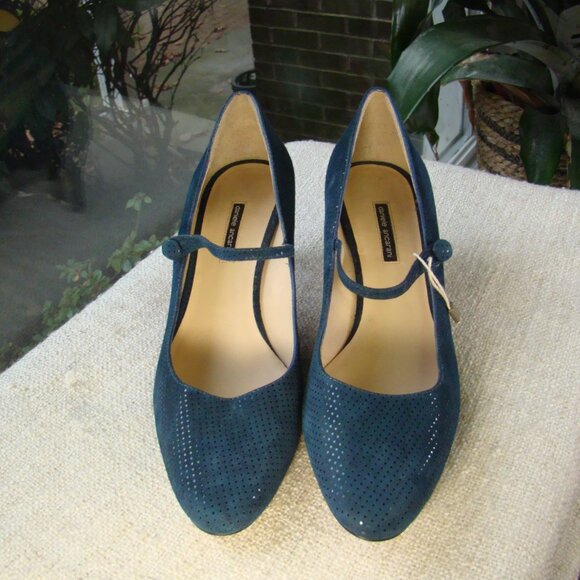 daniele ancarani teal genuine suede leather Mary Jane medium heel pumps, S 8.5 - Picture 8 of 8